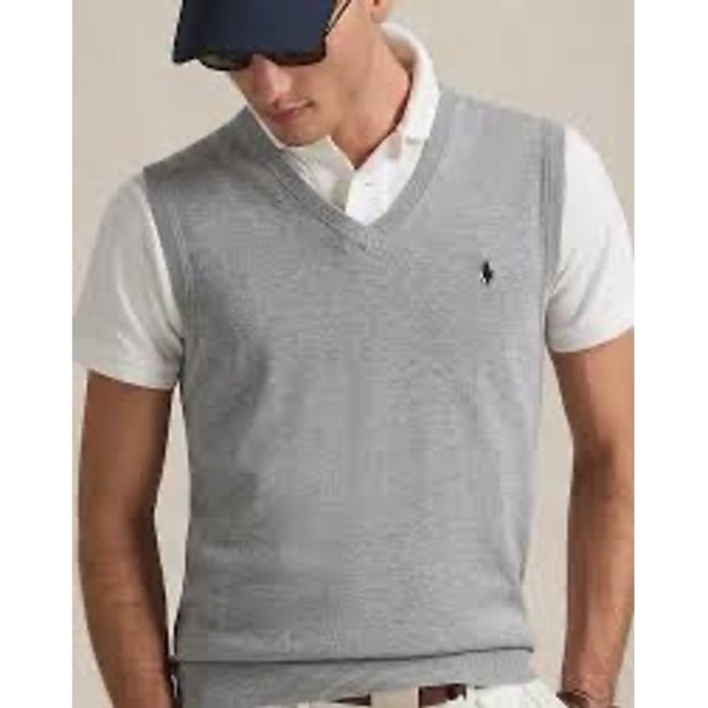 Polo Ralph Lauren Men's Gray Pima Cotton V-Neck Sweater Vest XXL